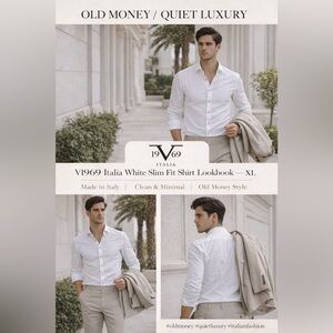 V1969 Italia White Slim Fit Shirt XL Stretch Cotton Made Italy Designer